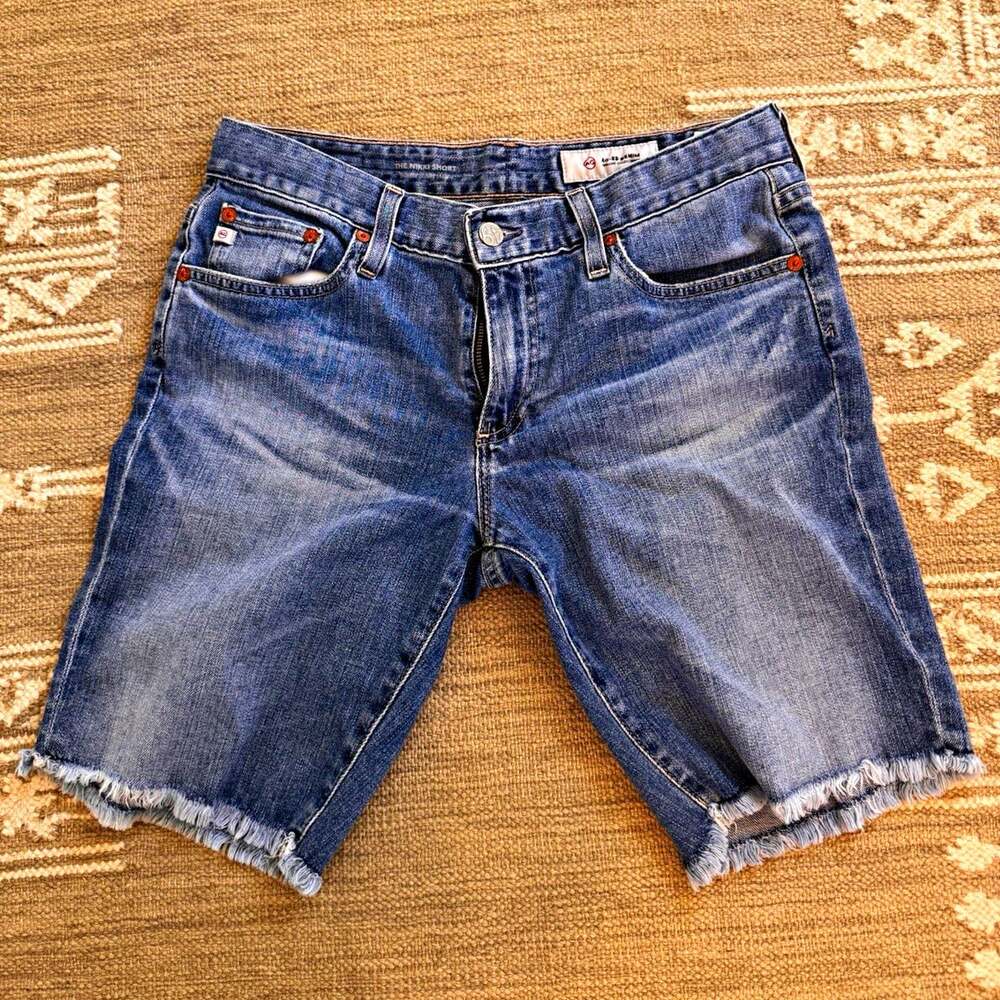 AG Women's Cutoff Jean Shorts Size 26 Medium Wash Frayed Hem 9" Inseam